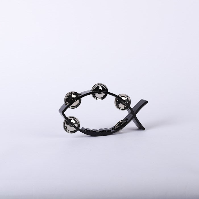 Instrument-Tambourine-Little Fish Shape-Black (8" x 4 1/2")