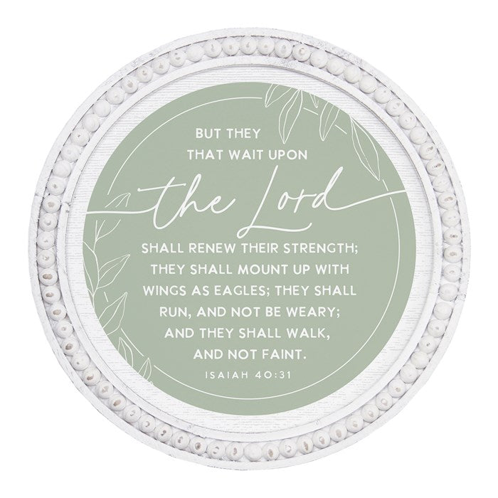Beaded Art Round-Wait Upon The Lord Green (14" x 14")