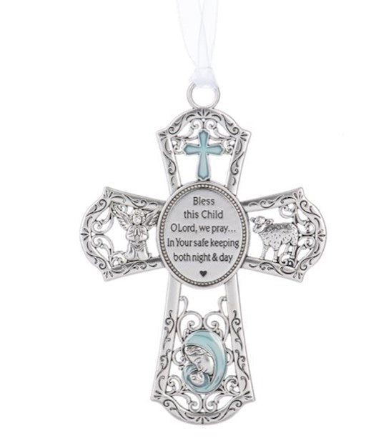Ornament-Crib-Cross (Blue) (2 7/8" x 4") (OUT OF PRINT)