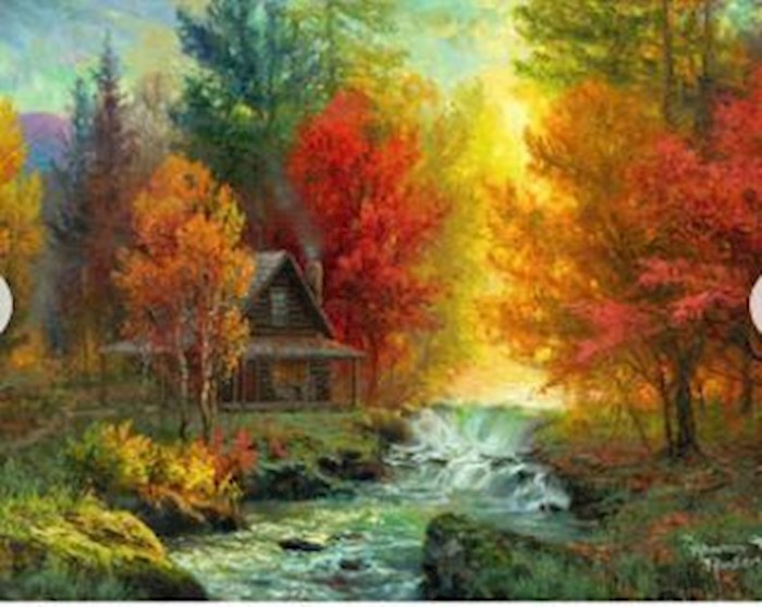 Mini Canvas-Creekside Cabin-LED Tabletop w/Timer (8" x 6")