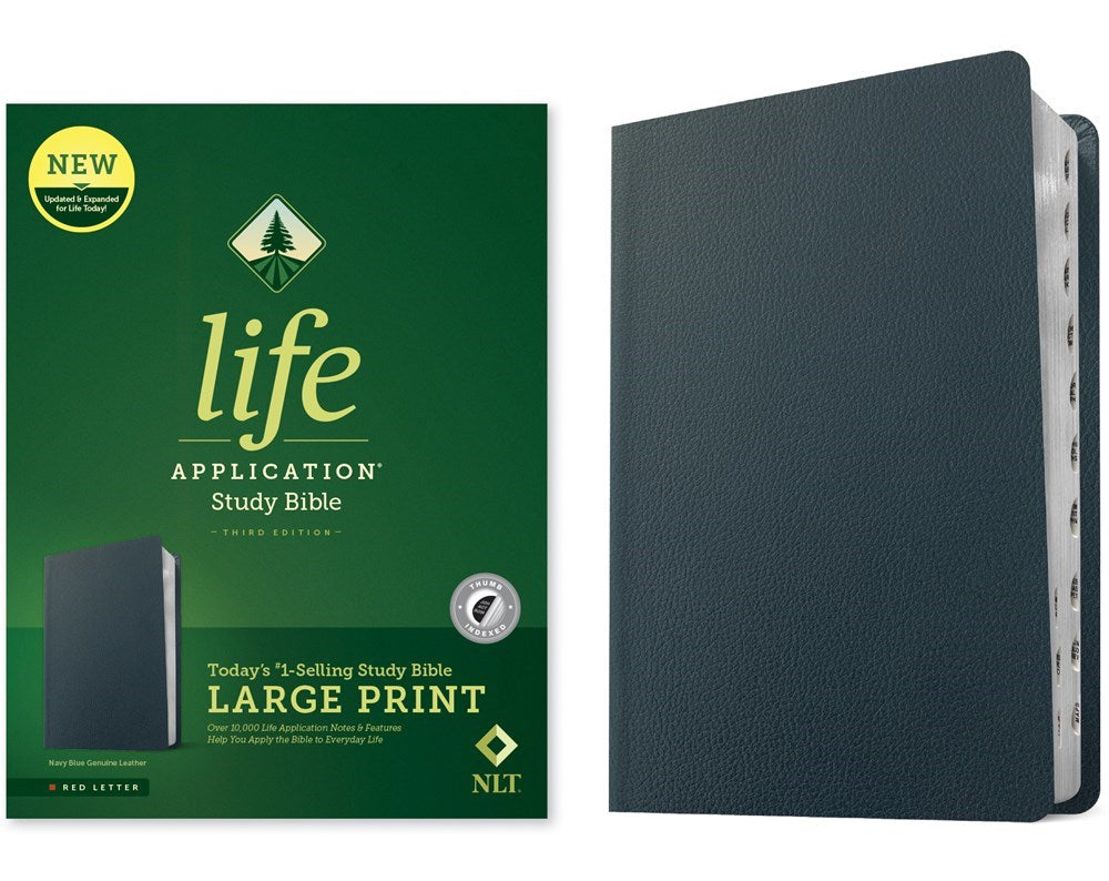 NLT Life Application Study Bible/Large Print (Third Edition)-Navy Blue Genuine Leather Indexed