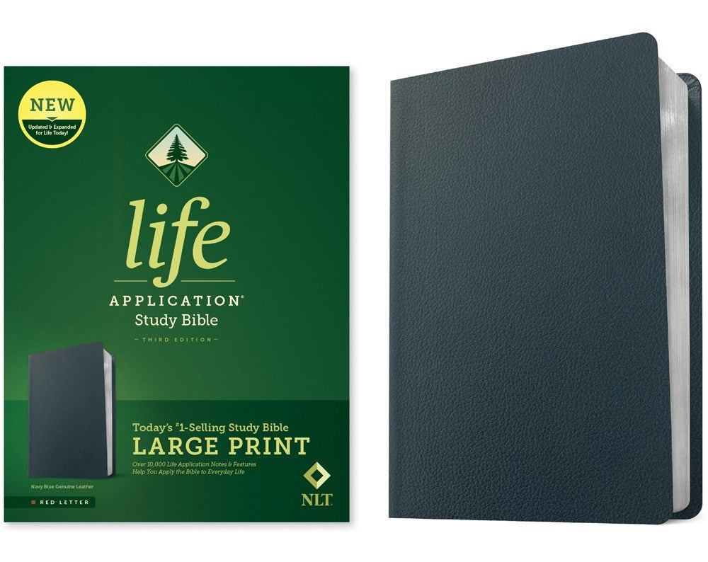 NLT Life Application Study Bible/Large Print (Third Edition)-Navy Blue Genuine Leather