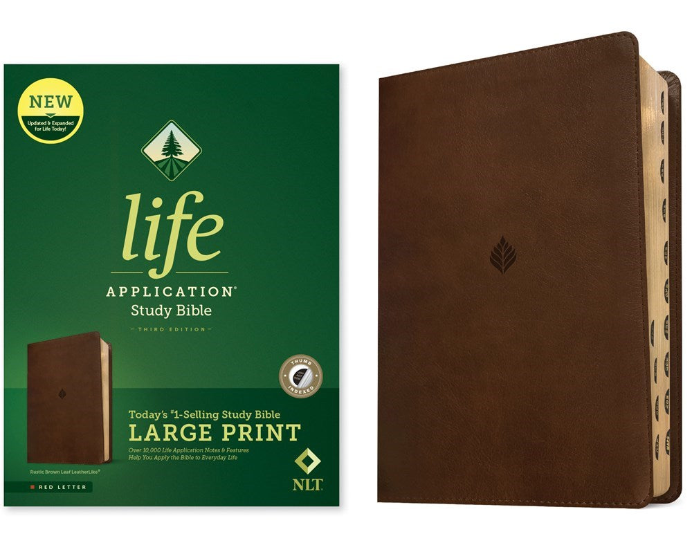 NLT Life Application Study Bible/Large Print (Third Edition)-Rustic Brown Leaf Leatherlike Indexed