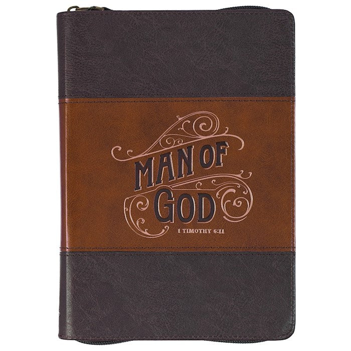 Journal Classic W/ Zip-Brown Two-tone Man of God 1 Tim. 6:11