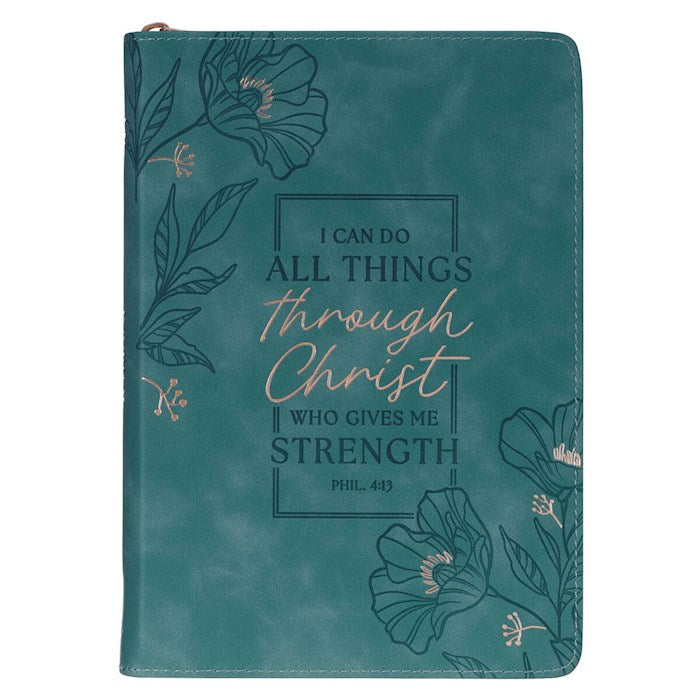 Journal Classic W/ Zip-Teal All Things Through Christ Phil. 4:13