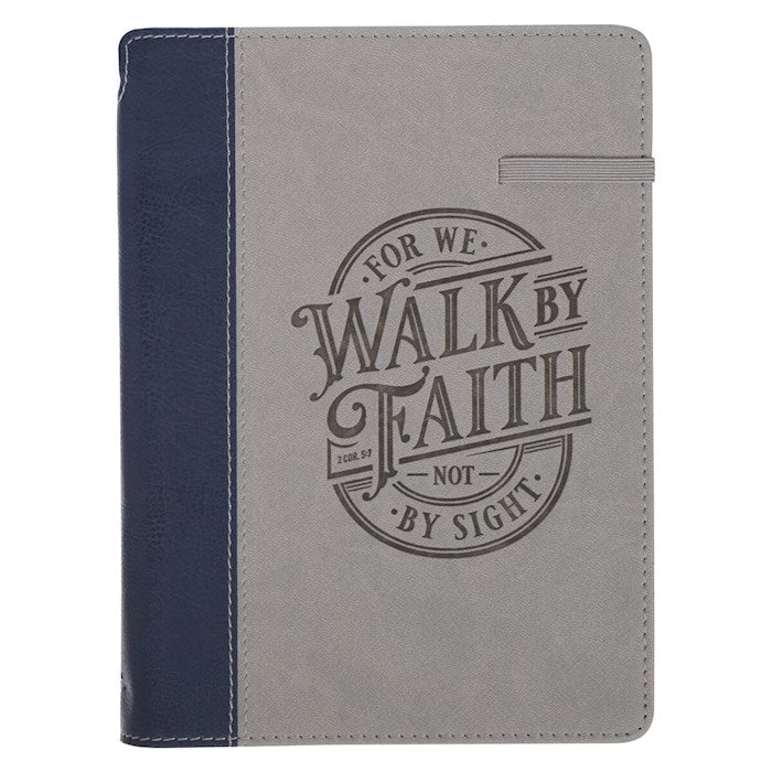 Journal Classic Faux Leather W/ Elastic & Pen Holder-Walk By Faith 2 Cor. 5:7