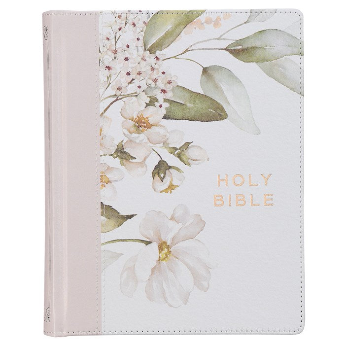 KJV Note-Taking Bible-Feather Gray Floral Faux Leather Hardcover