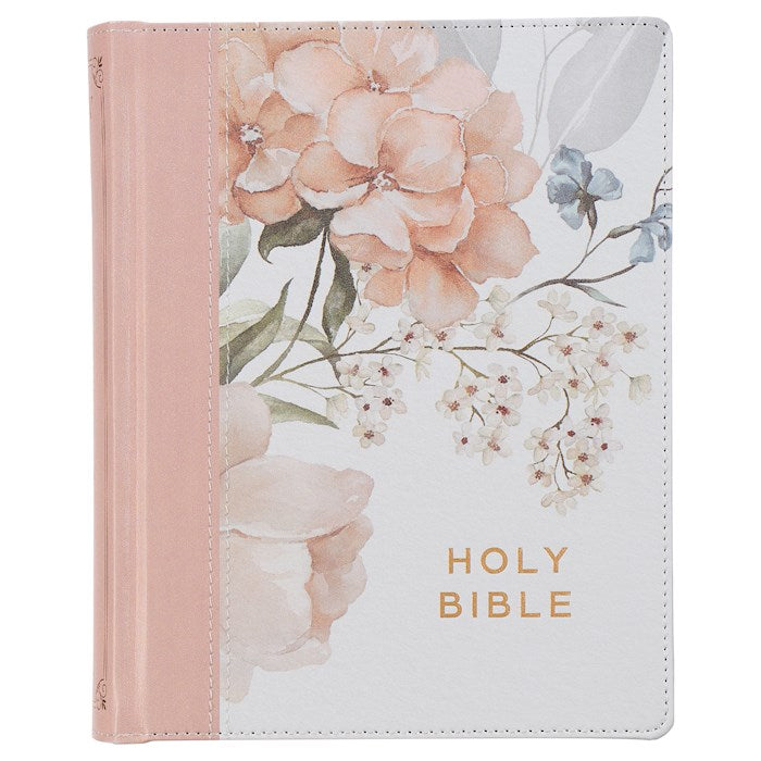KJV Note-Taking Bible-Rosy Coral Floral Faux Leather Hardcover