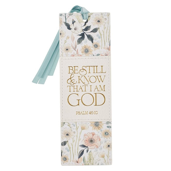 Bookmark-Be Still & Know That I Am God (Psalm 46:10)-Teal Meadow Faux Leather