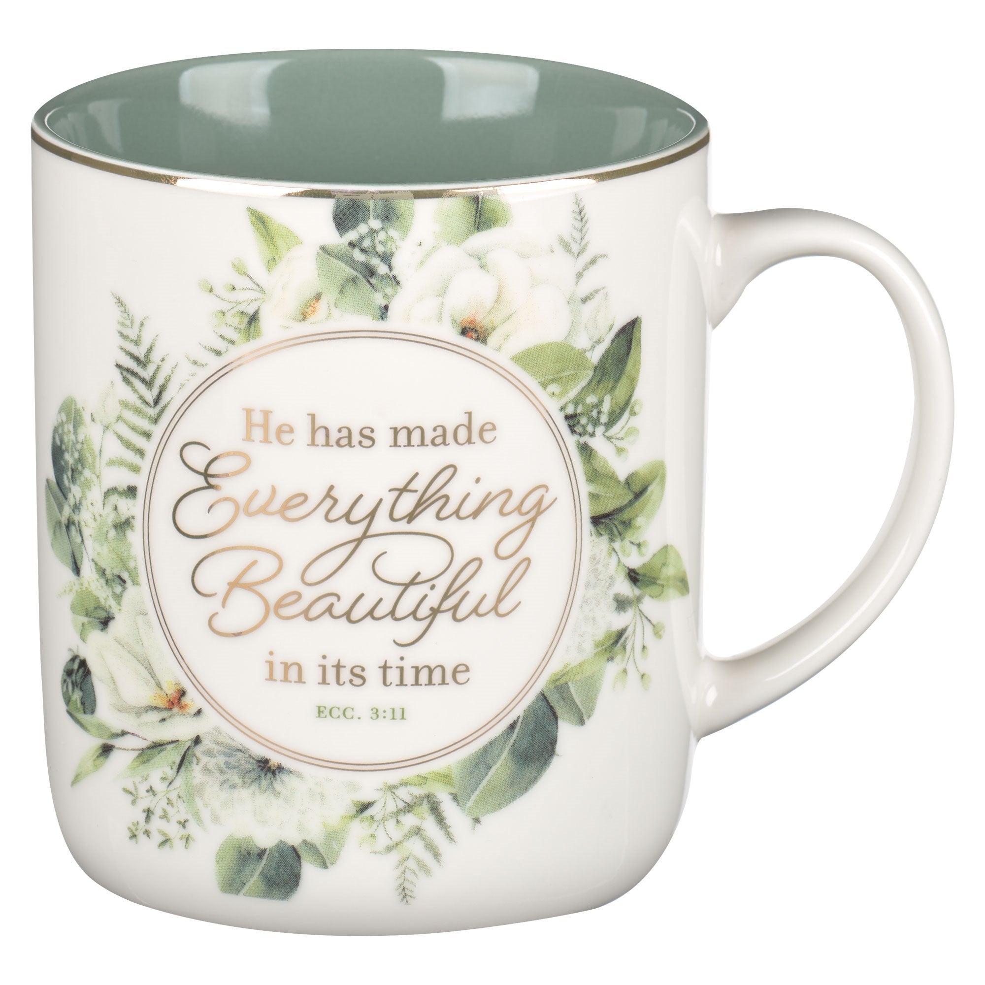 Mug-He Has Made Everything Beautiful (Eccesiastes 3:11)-Green Floral (MUG1111)