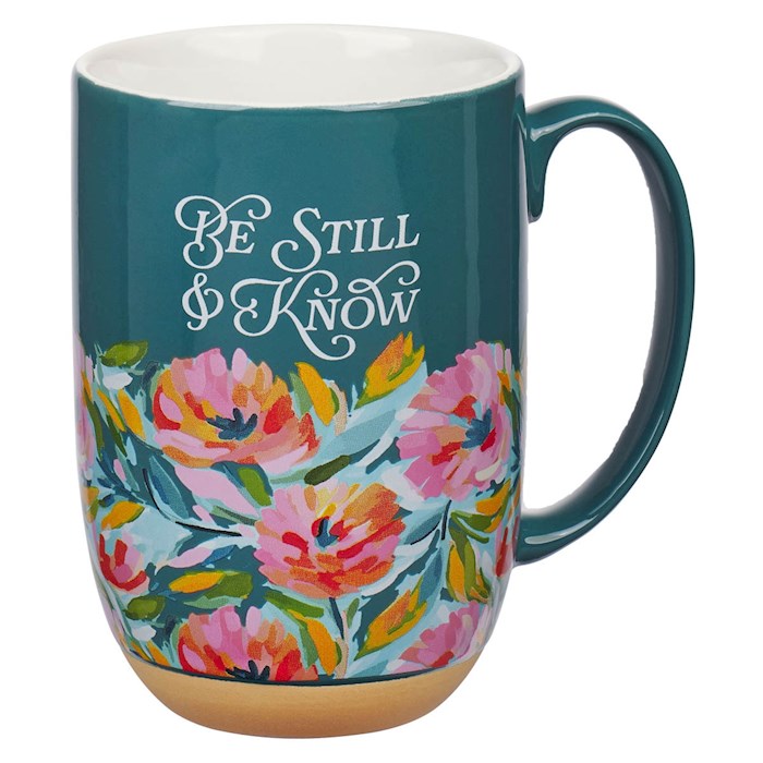 Mug-Be Still And Know (Psalm 46:10)-Dark Teal Floral (MUG1119)