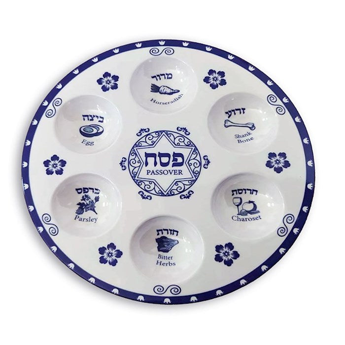 Passover Plate-Blue Flower Seder Plate-12" Melamine (
