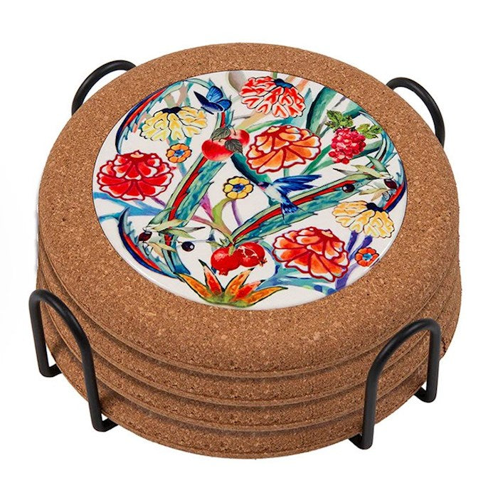 Coaster Set-Flowers Of The Field Cork & Ceramic (Set Of 4) (