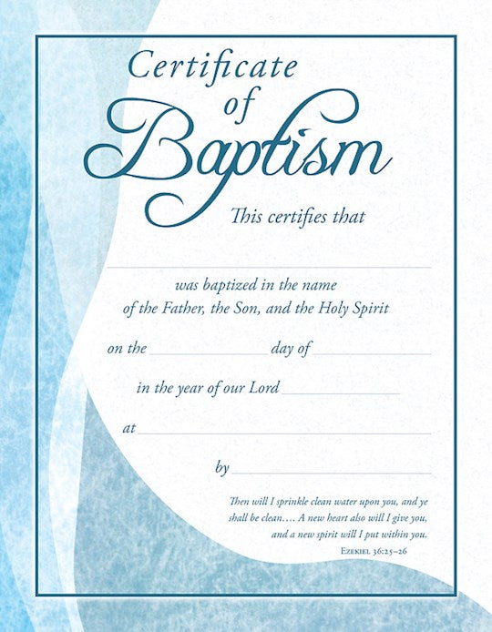 Certificate-Certificate Of Baptism (Premium Stock Blue Foil Embossed) (Ezekiel 36:25-26) (Pack Of 6)