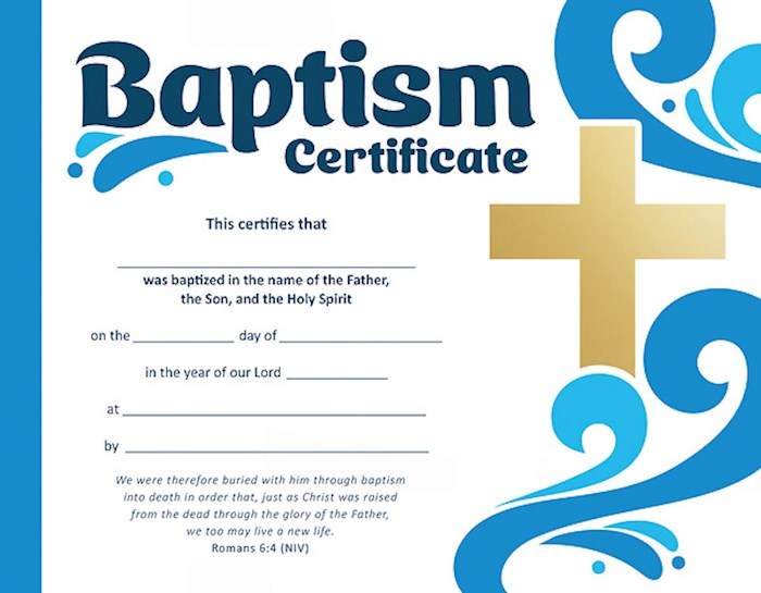 Certificate-Baptism (Premium Stock Gold Foil Embossed) (Romans 6:4 NIV) (Pack Of 6)