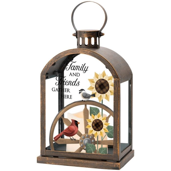 Lantern w/Flameless LED Candle & Timer-Family And Friends Gather Here (6" x 11.25" x4.25")