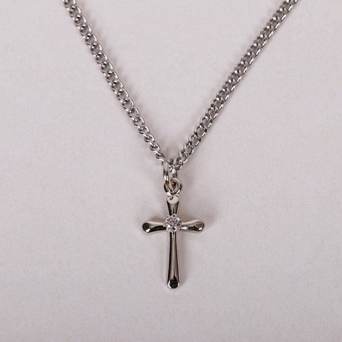 Necklace-Sterling Silver-Small Cross Jewel (16-18")