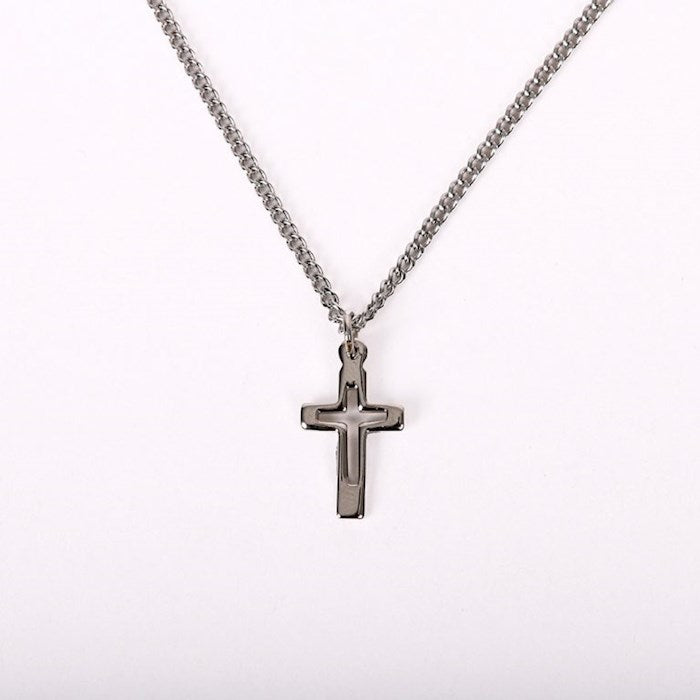 Necklace-Sterling Silver-Cross Cut Out (16-18")