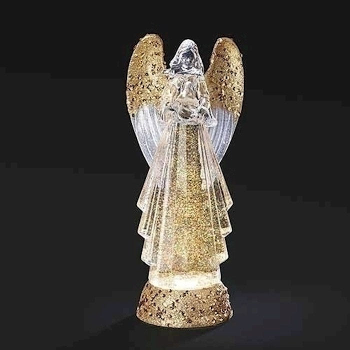 Figurine-LED Swirl-Angel w/Bird-Gold (12.7")