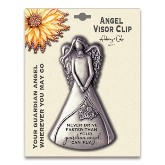 Visor Clip-Angel-Never Drive Faster-Carded (3 3/8" x 2")