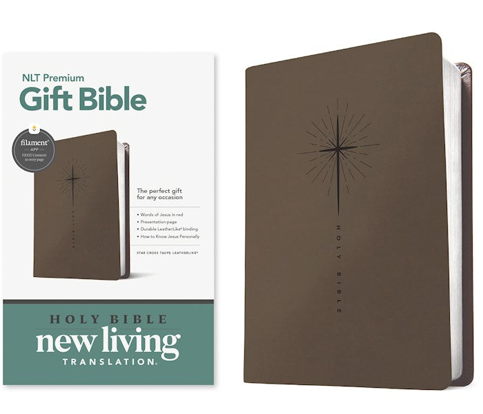 NLT Premium Gift Bible Filament Enabled-Taupe Star Cross LeatherLike