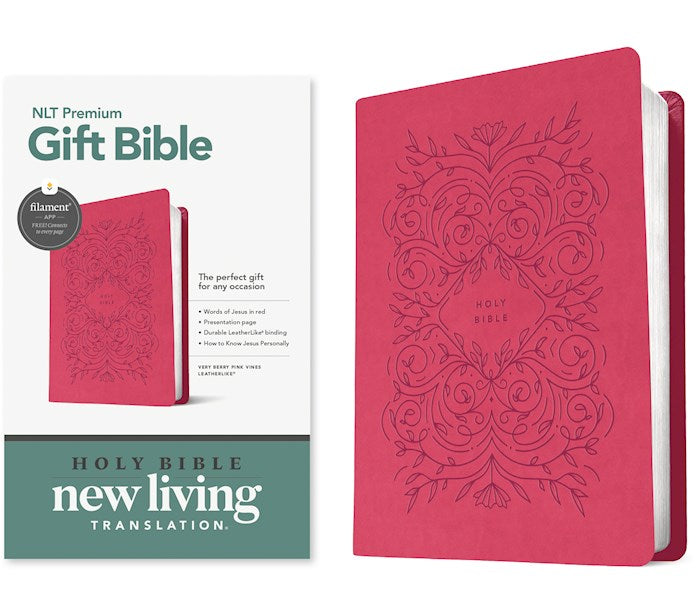 NLT Premium Gift Bible Filament Enabled-Very Berry Pink Vines LeatherLike