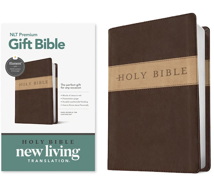 NLT Premium Gift Bible Filament Enabled-Dark Brown/Tan TuTone