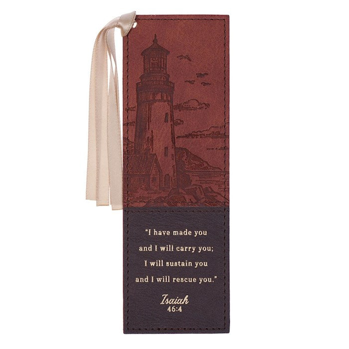 Bookmark-I Will Carry You Isa. 46:4- Faux Leather Two-tone Brown