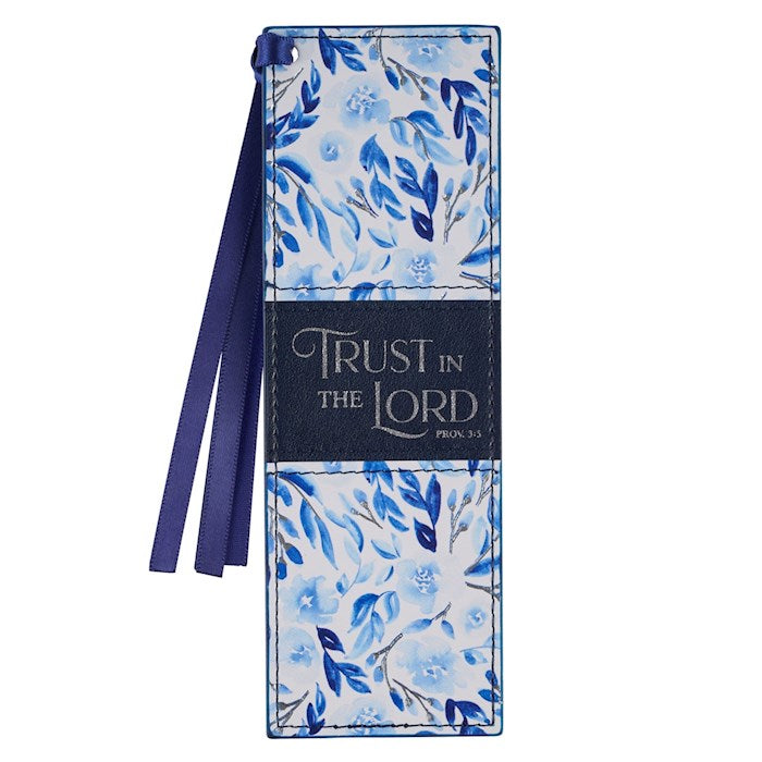 Bookmark-Trust Prov. 3:5-Faux Leather Blue Floral
