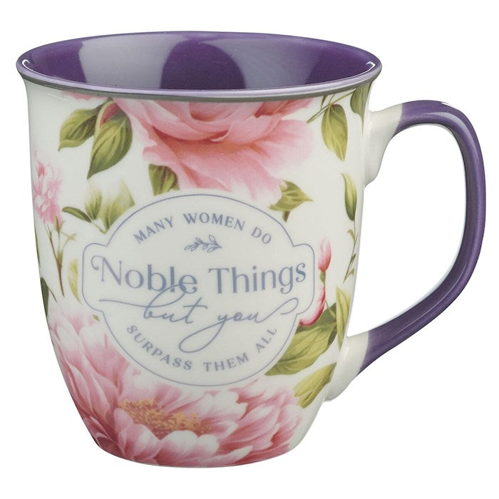 Mug-Many Women Do Noble Things...(Proverbs 31:29)-Pink Floral Ceramic
