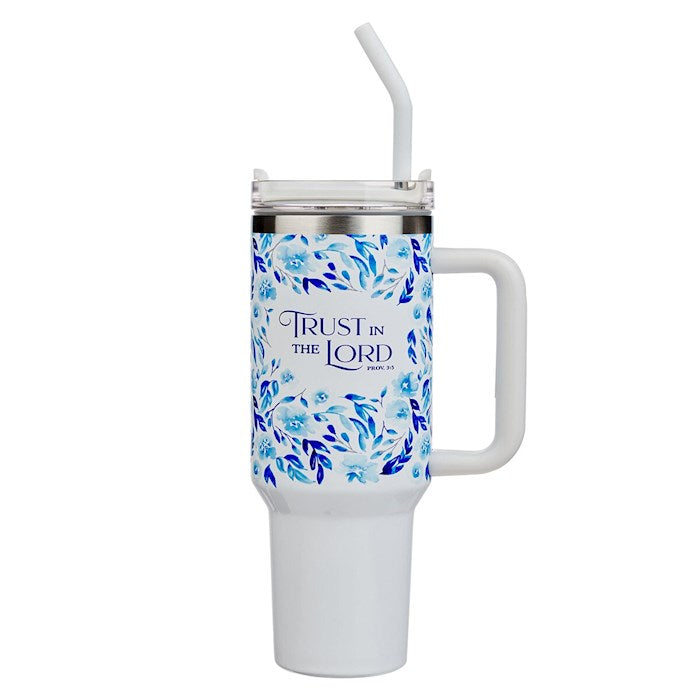 Stainless Steel Tumbler-Trust Prov. 3:5-Blue Floral