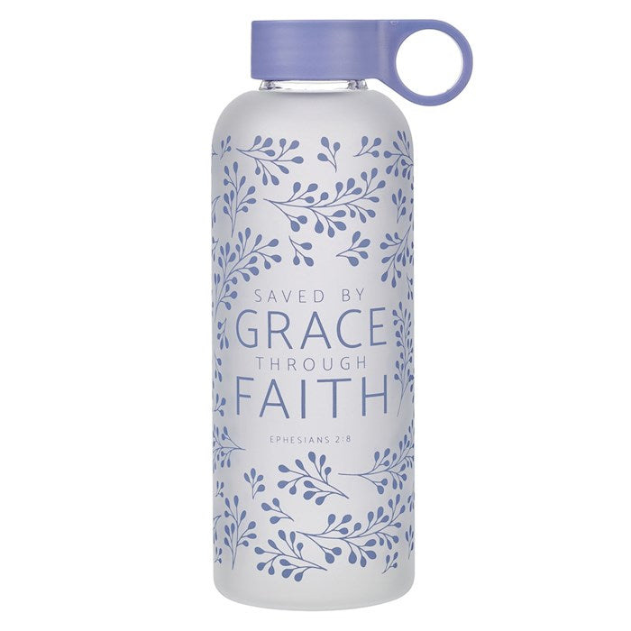 Water Bottle-Glass-Saved By Grace (Ephesians 2:8)-Lilac Botanical Glass (19 oz)