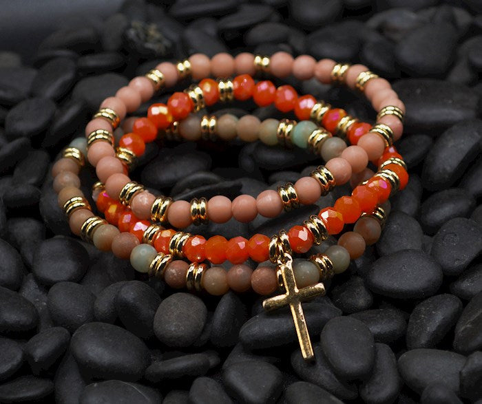 Bracelet-Eden Merry-Cross-Three Strand-Coral