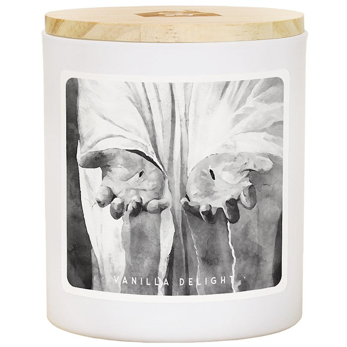 Candle-Jesus Holding Lamb (B&W)-Vanilla Delight (11 Oz - 2 Wick)