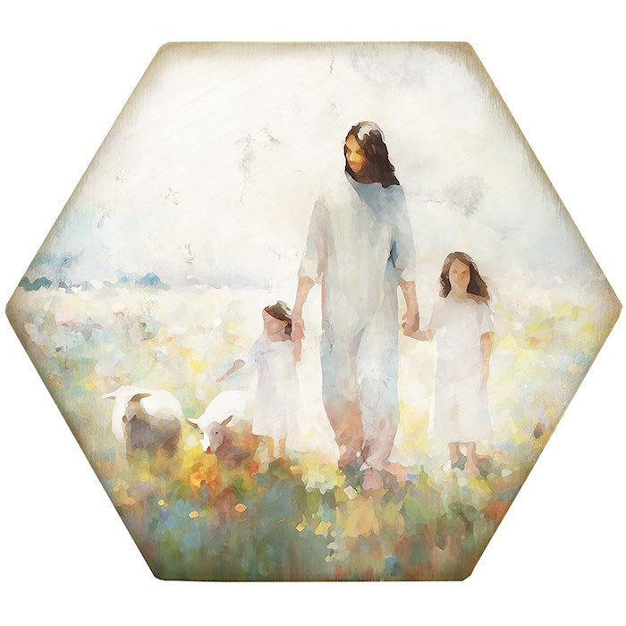 Coaster-Honeycomb-Jesus Children Art (4.5 x 3.785)