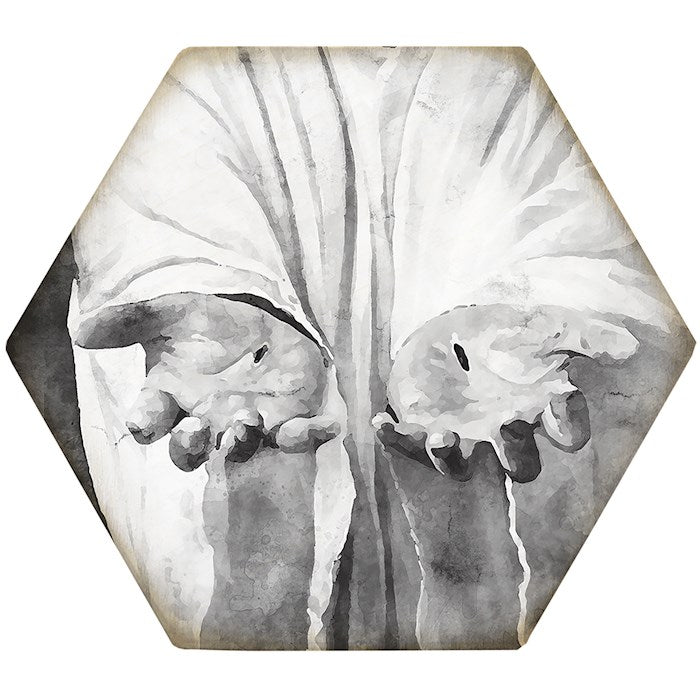 Coaster-Honeycomb-B&W Jesus Hands (4.5 x 3.785)