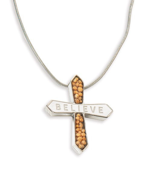 Necklace-Mustard Seed Cross/Believe On 20" Chain (
