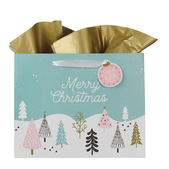 Gift Bag-Merry Christmas/Pinecone (Luke 2:14)-Landscape Large