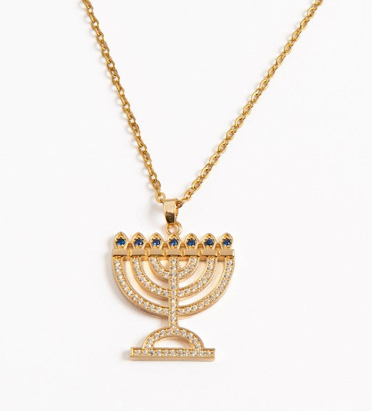 Necklace-Menorah-Radiant Gold Plated-22" Chain (