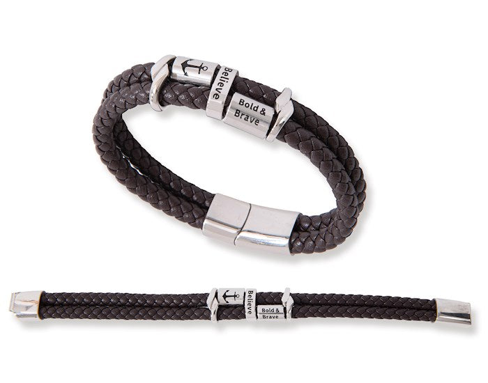 Bracelet-Bold & Brave/Believe-Stainless Steel & Leather (