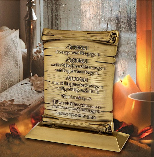 Desktop Set-Adonai Bless You And Keep You Scroll (Numbers 6:26)-Brass (