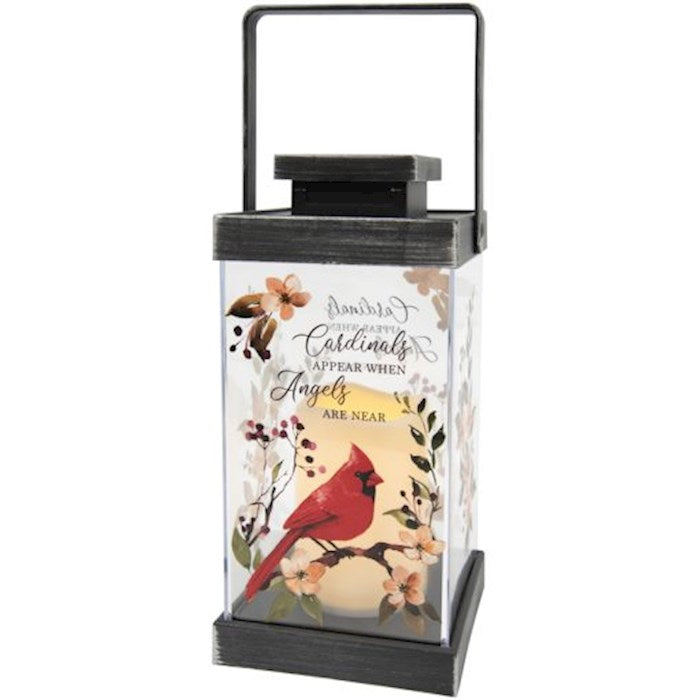 Lantern w/Flameless LED Candle & Timer-Cardinals Appear (13" x 4.75" x 7.75") (