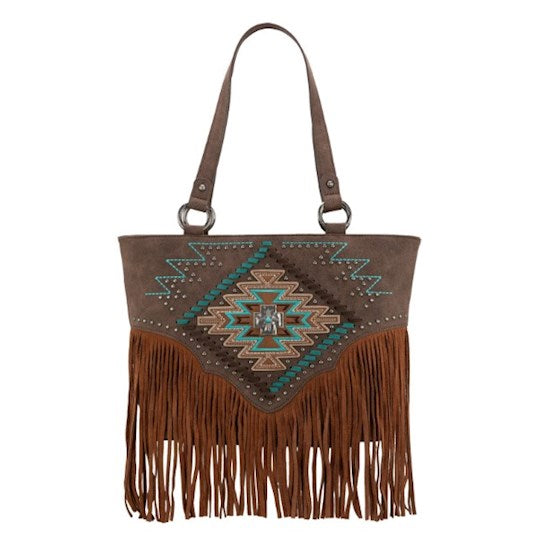 Tote-Aztec Cross W/ Fringe (Concealed Carry)-Coffee