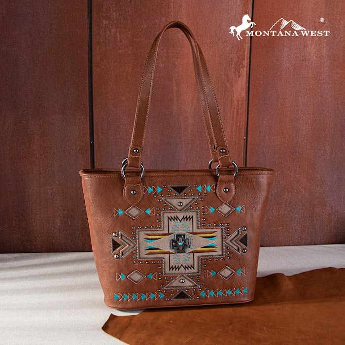 Tote-Aztec Cross (Concealed Carry)-Brown