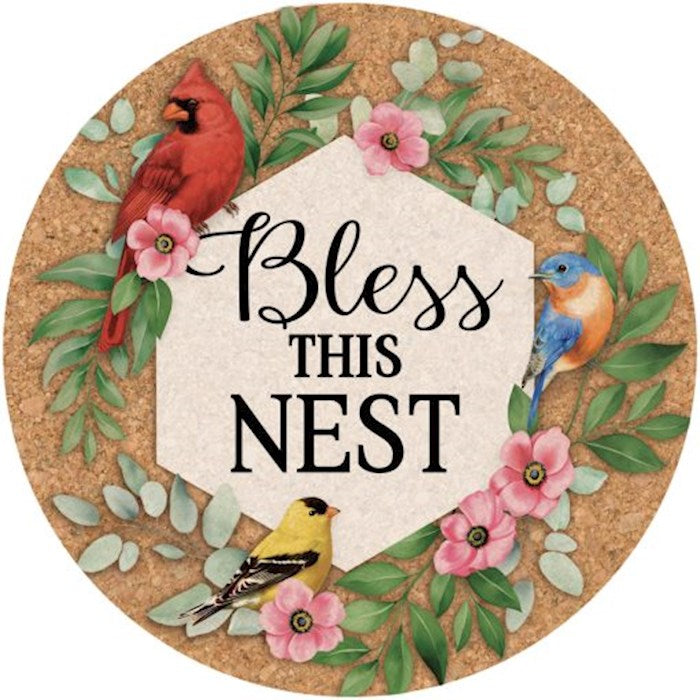 Cork Trivet-Bless This Nest (8" Diameter) (