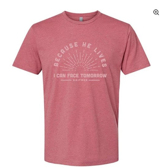 Tee Shirt-Because He Lives-Teal-Large