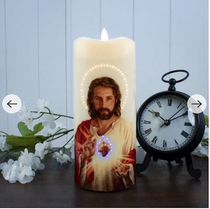Candle-Fiber Optic LED-Sacred Heart Of Jesus (7") (