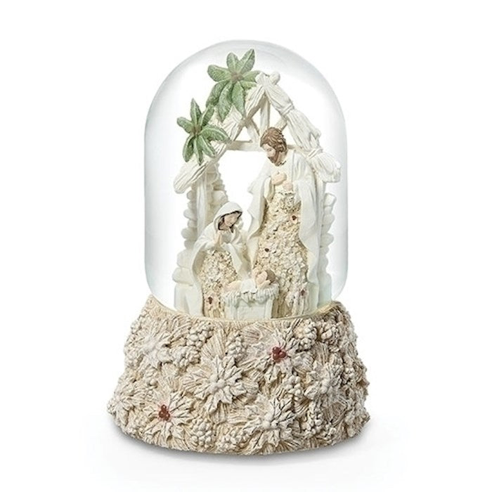 Musical Glitterdome-Holy Family w/120MM Poinsettia (Tune: Silent Night) (8"H) (