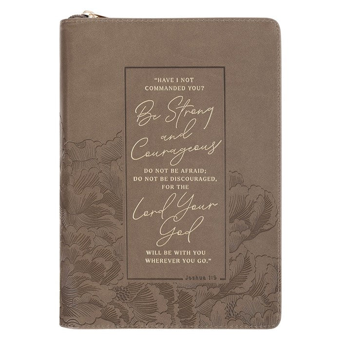 Journal Classic W/ Zip-Strong & Courageous Josh. 1:9-Brown