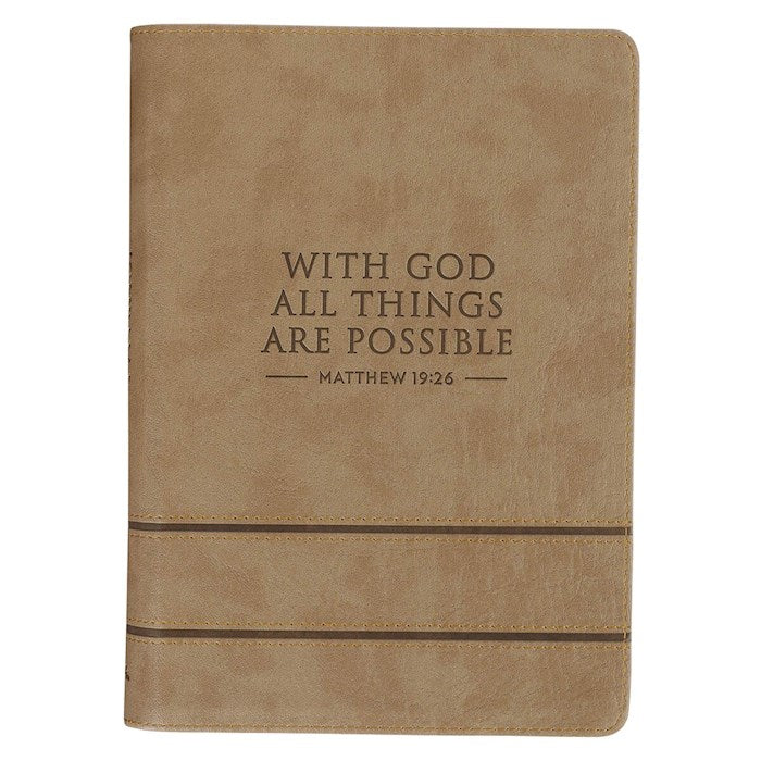 Journal Classic W/ Zip-With God All Things Are Possible Matt. 19:26-Taupe